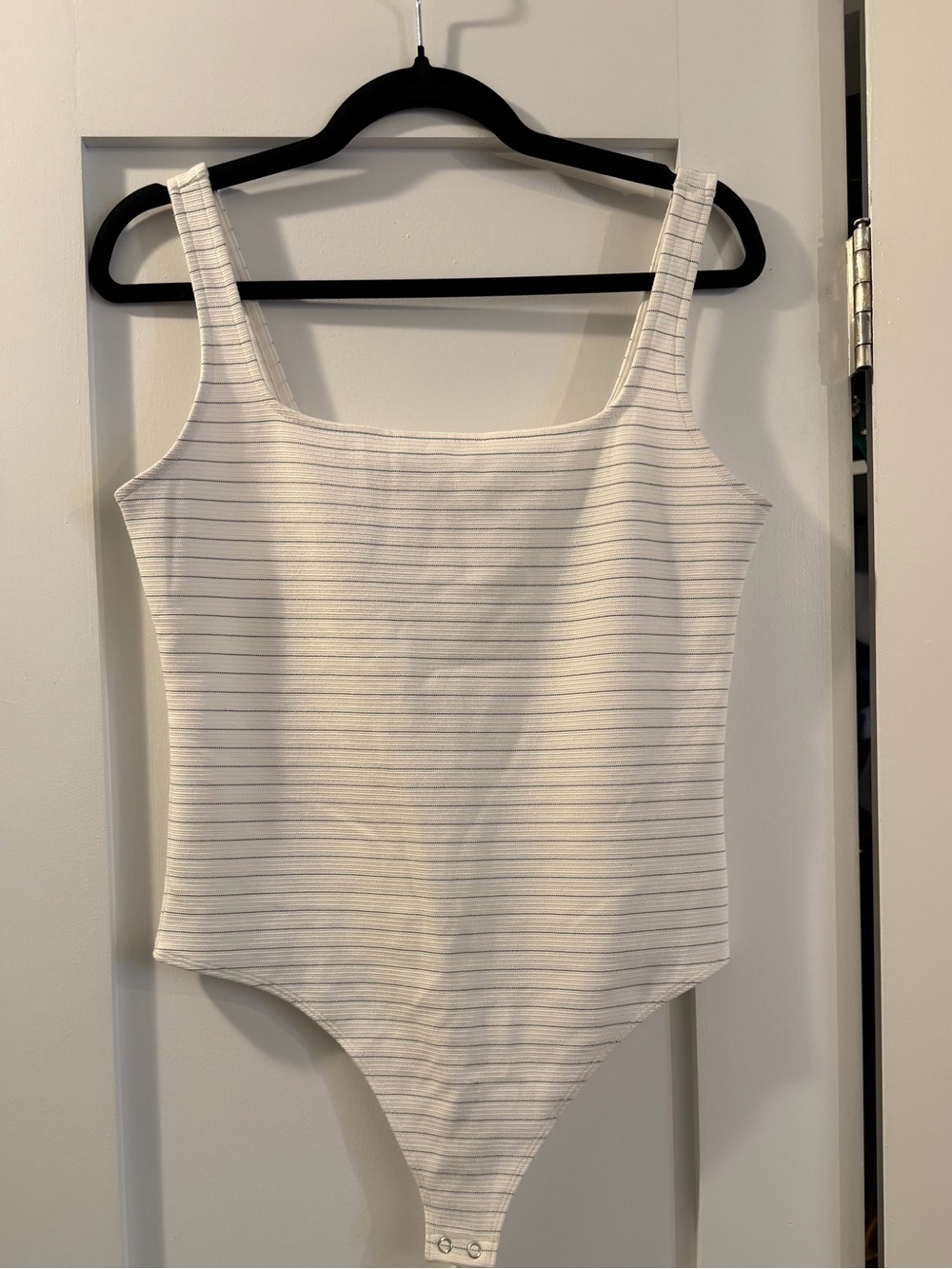 Express square neck bodysuit in white and black
